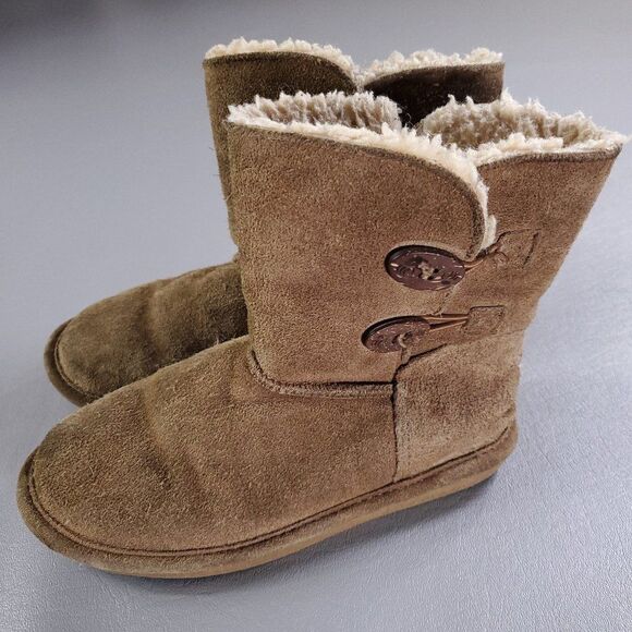 BearPaw Kids Suede Winter Boots Elena Size 2 Brown Wool Lined Sheepskin Footbed - Picture 1 of 12